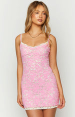 Katalina Pink And White Lace Mini Dress Image