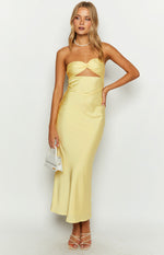 Kenna Yellow Satin Strapless Maxi Dress Image