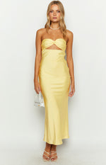 Kenna Yellow Satin Strapless Maxi Dress Image