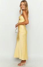 Kenna Yellow Satin Strapless Maxi Dress Image