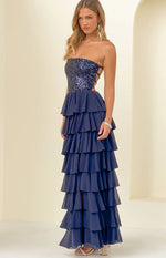 Kimberley Navy Sequin Strapless Ruffle Maxi Dress Image