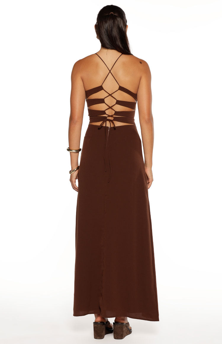 La Jolla Brown V-Neck Maxi Dress Image