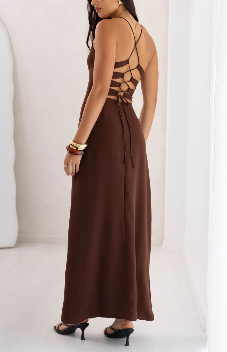 La Jolla Brown V-Neck Maxi Dress Image