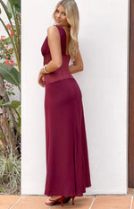 Lara Burgundy Contrast Satin Maxi Dress Image