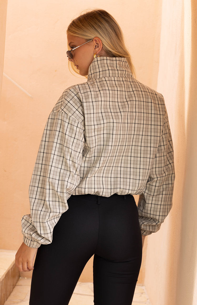 Lee Beige Plaid Funnel Neck Jacket - PRE ORDER Image