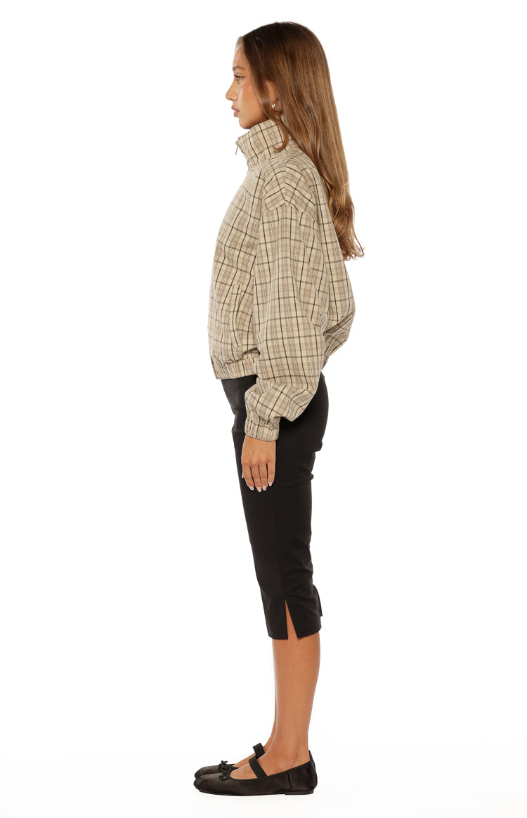 Lee Beige Plaid Funnel Neck Jacket - PRE ORDER Image