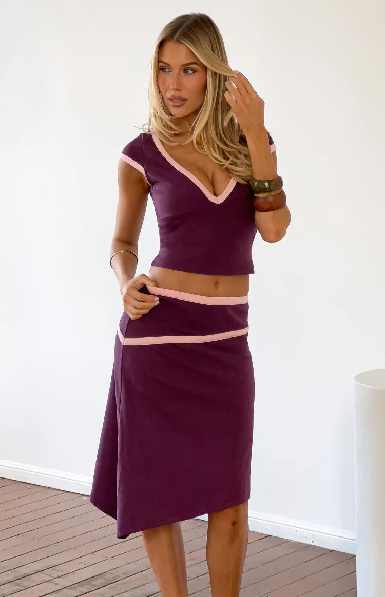 Levi Grape Contrast Bind Asymmetric Skirt Image