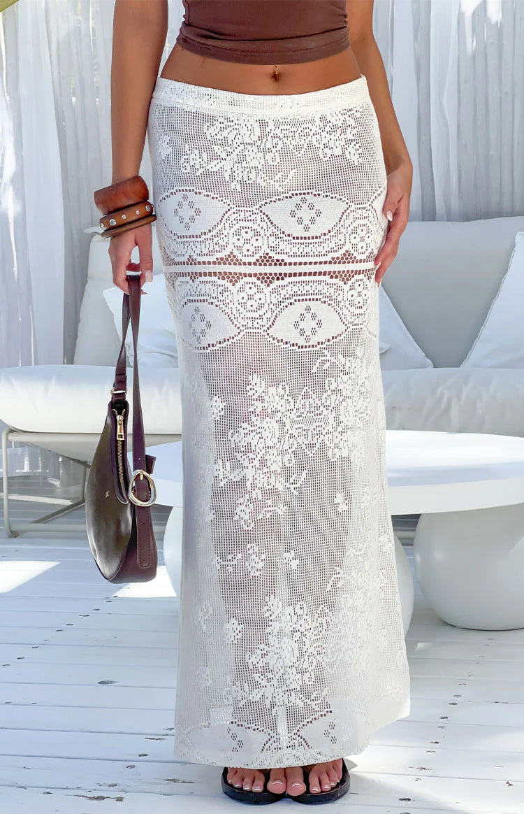 Lillie White Crochet Lace Maxi Skirt Image