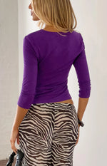 Livvy Purple 3/4 Sleeve V Neck Jersey Top Image