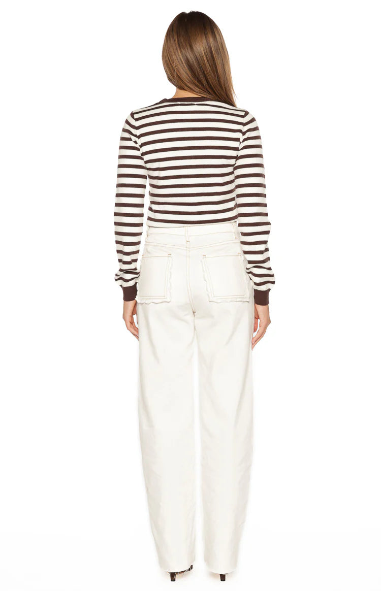 Lottie Chocolate Stripe Round Neck Cardigan Image