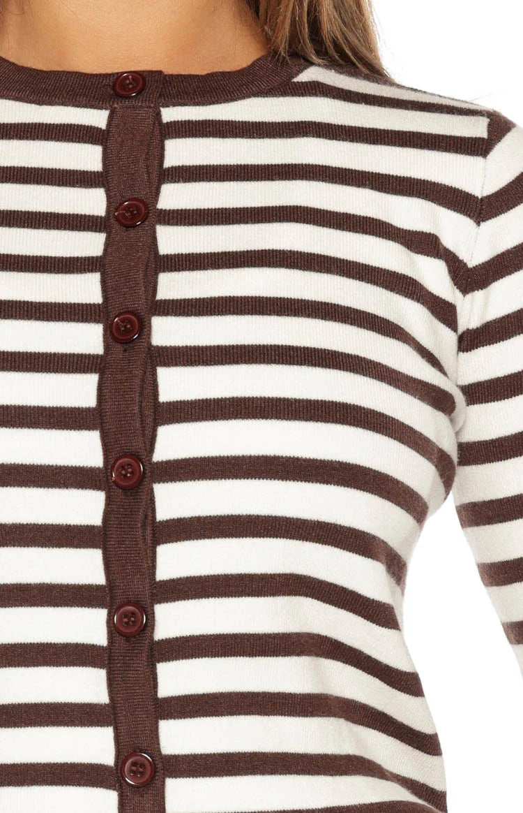 Lottie Chocolate Stripe Round Neck Cardigan Image