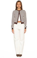 Lottie Chocolate Stripe Round Neck Cardigan Image