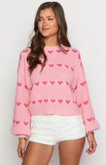 Lovey Pink Heart Stripe Jumper Image