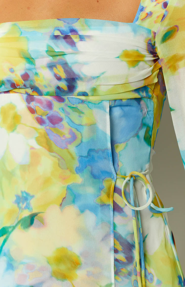 Lucy Blue Floral Long Sleeve Mini Dress Image