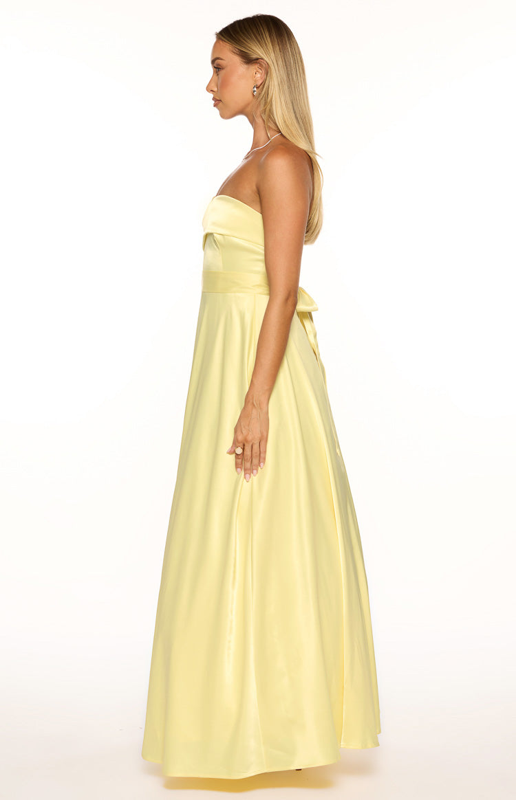 Lucy Yellow Strapless Satin Formal Maxi Dress Image