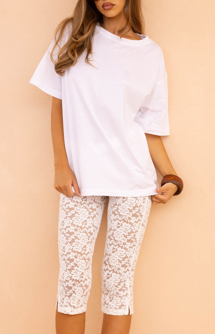 Lydia White Lace Mid Rise Capri Pants Image