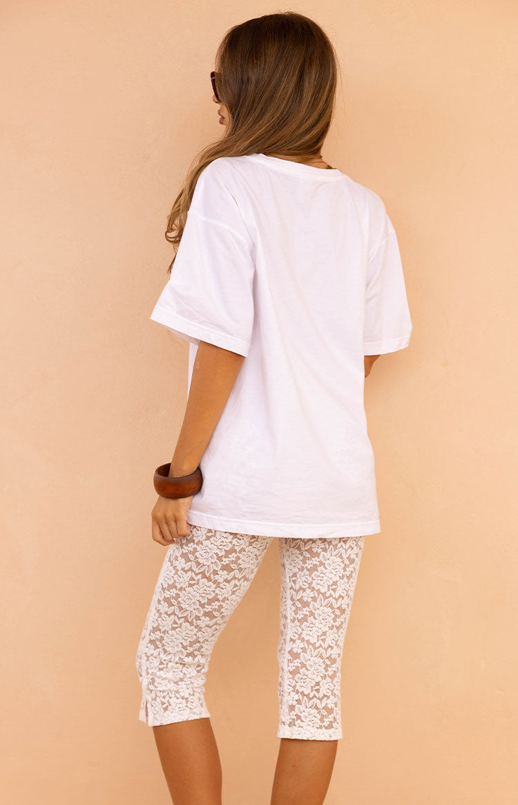 Lydia White Lace Mid Rise Capri Pants Image