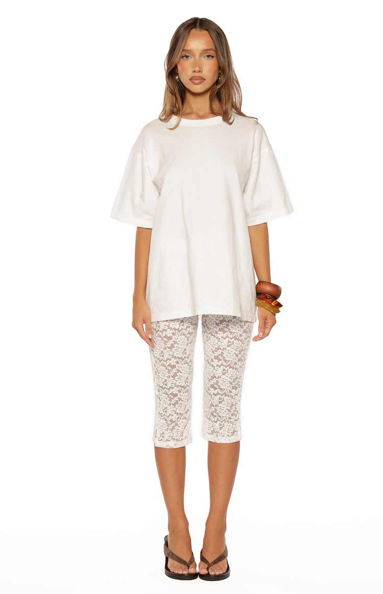 Lydia White Lace Mid Rise Capri Pants Image
