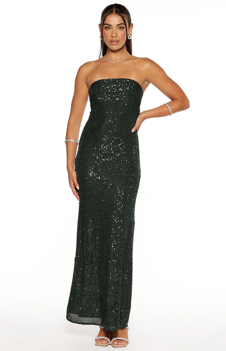 Maiah Emerald Green Sequin Maxi Dress Image
