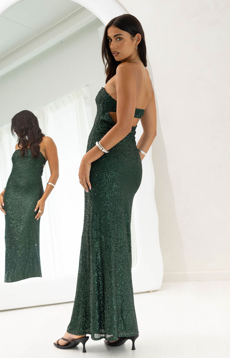 Maiah Emerald Green Sequin Maxi Dress Image