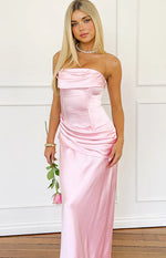 Malorie Pink Satin Strapless Maxi Dress Image