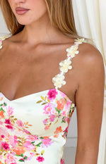 Marbelle Tall Fit Yellow Bloom Satin Mini Dress Image