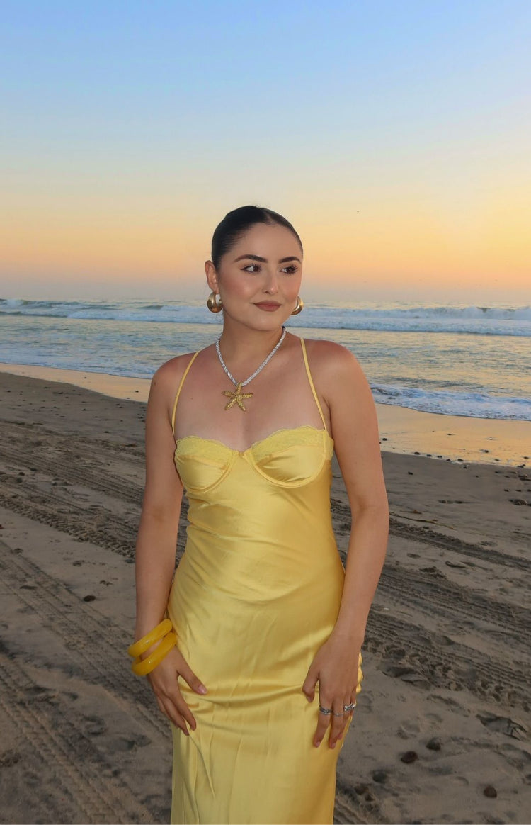 Mariana Yellow Lace Bust Midi Dress Image