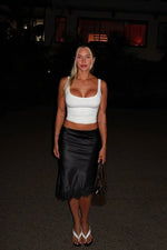 Martha Black Satin Lace Trim Midi Skirt Image