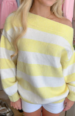 Millie Yellow Stripe Off Shoulder Knit Sweater Image
