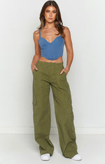 Millie Khaki Low Rise Cargo Trousers Image