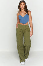 Millie Khaki Low Rise Cargo Trousers Image
