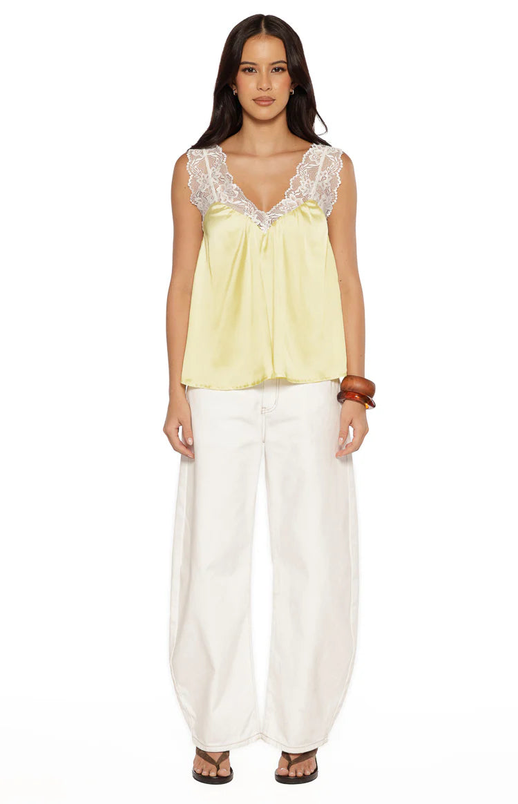 Mira Yellow Satin Lace Detail Top Image