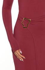 Misaki Burgundy Long Sleeve Wrap Maxi Dress Image