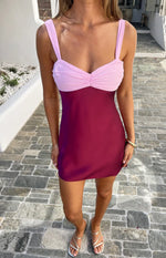 Morgan Burgundy Contrast Satin Party Mini Dress Image