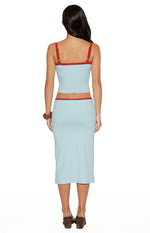 Myles Blue Tie Waist Jersey Midi Skirt Image