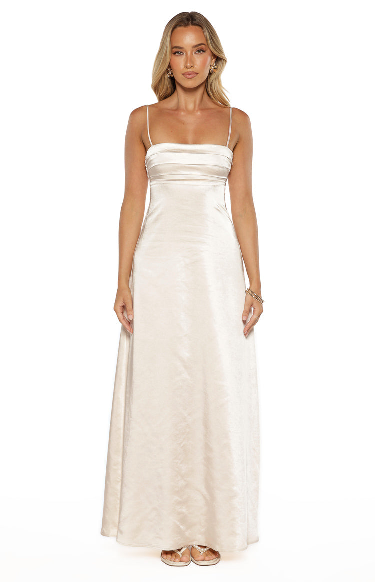 Natasha Cream Satin Maxi Dress Image