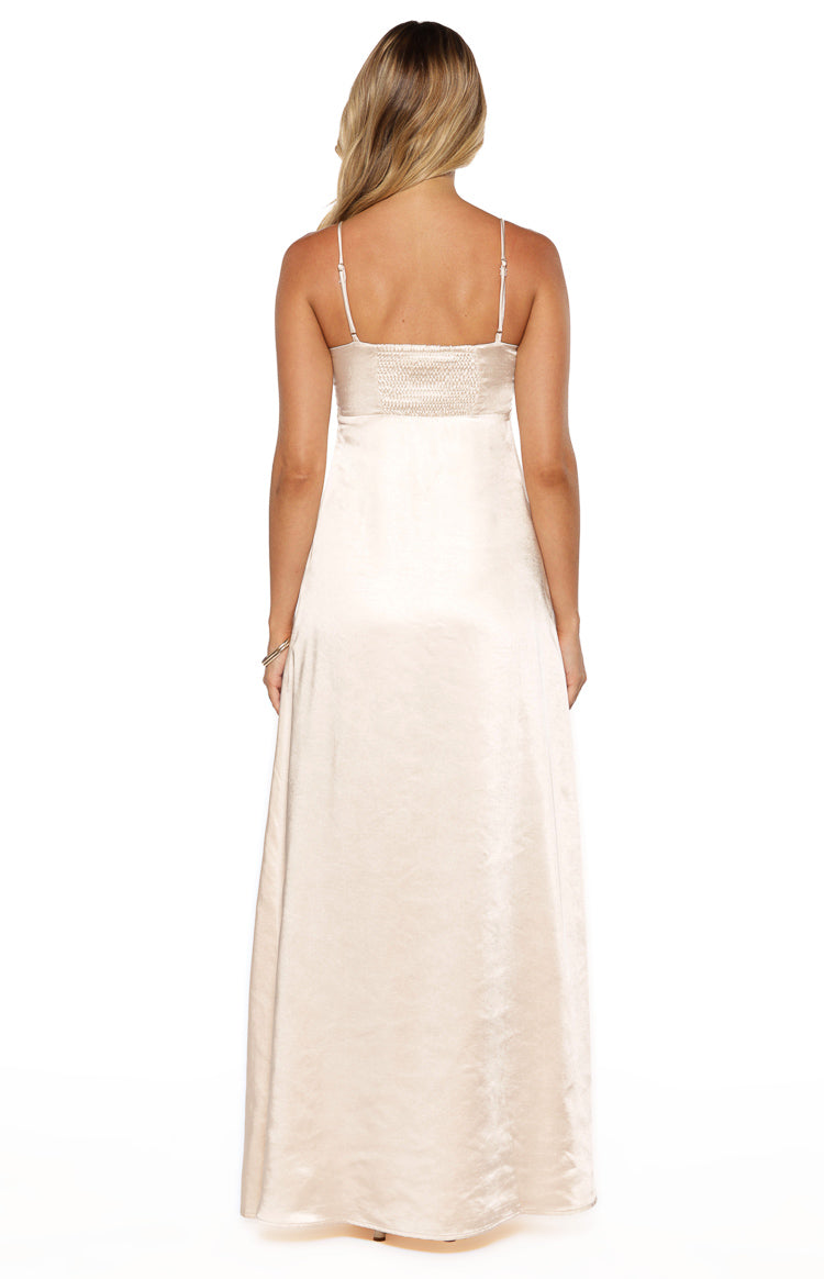 Natasha Cream Satin Maxi Dress Image