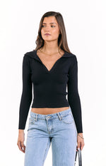 Nina Black Ribbed Knit Long Sleeve Sweater Image