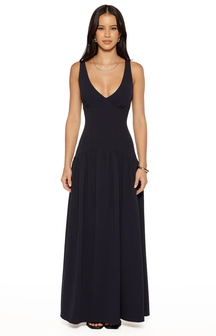 Novi Navy Drop Waist Crepe Maxi Dress Image