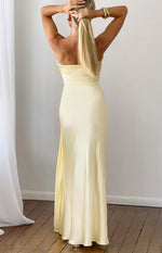 Novie Yellow Tie Detail Satin Strapless Maxi Dress Image