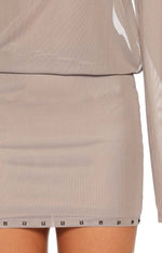 Obie Brown Sheer Mesh Stud Hem Mini Dress Image