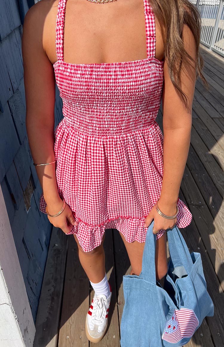 Oppolo Red Gingham Mini Dress Image