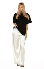 Orla Ivory Satin Straight Leg Lace Trim Pants Image