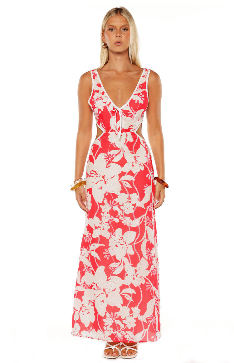 Perez Red Floral Cut Out Maxi Dress Image
