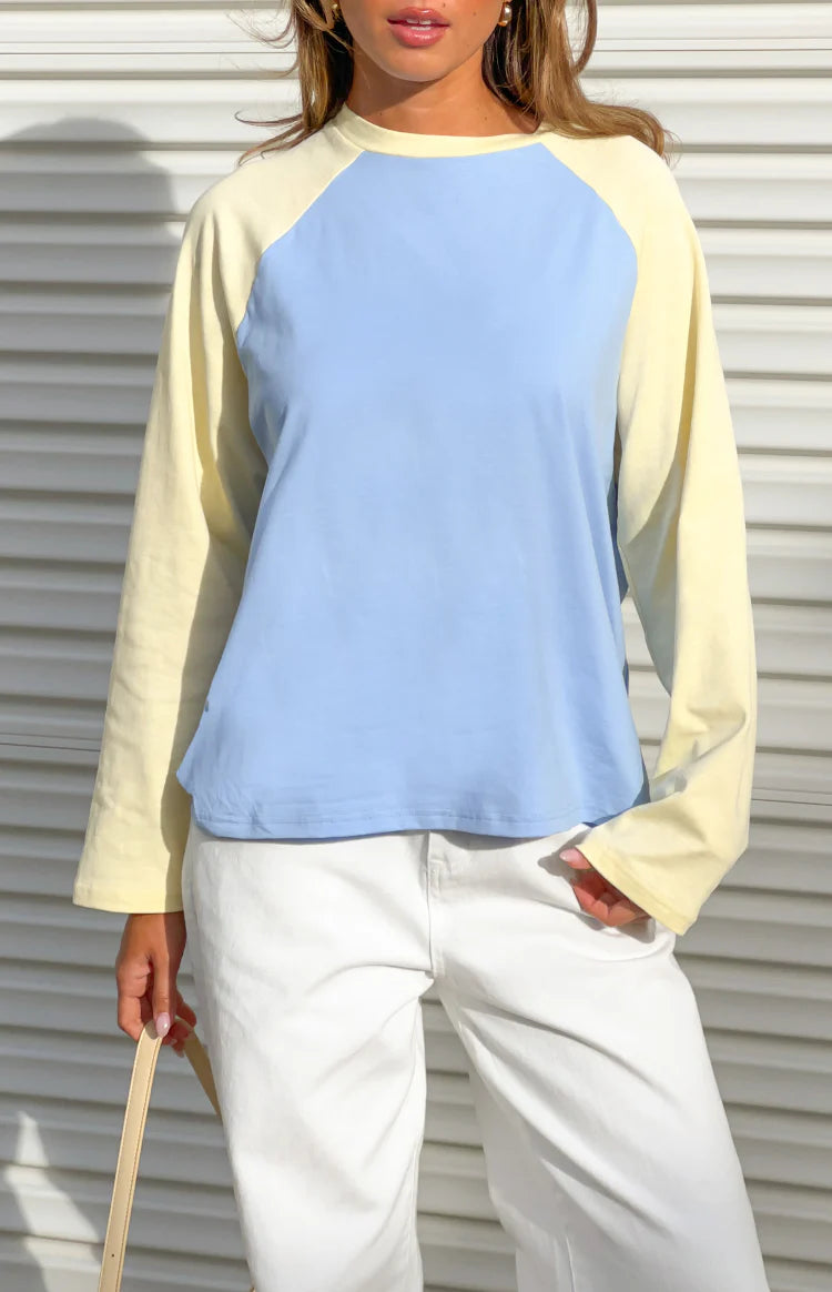 Perry Blue Contrast Raglan Sleeve Top Image