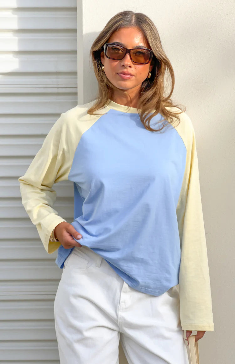 Perry Blue Contrast Raglan Sleeve Top Image