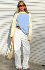 Perry Blue Contrast Raglan Sleeve Top Image