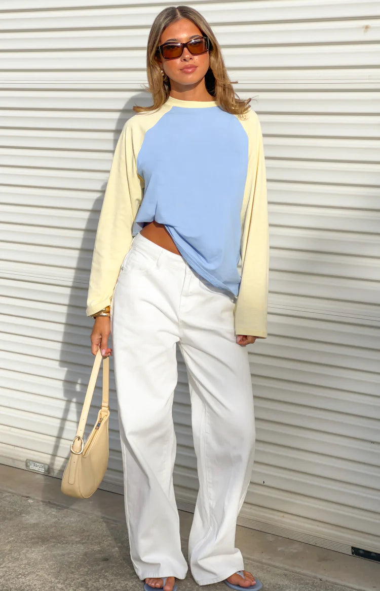 Perry Blue Contrast Raglan Sleeve Top Image