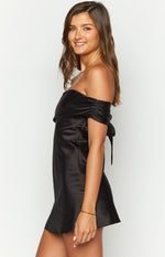 Primrose Black Satin Off the Shoulder Mini Dress Image
