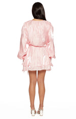 Quinton Pink Satin Long Sleeve Tie Mini Dress Image